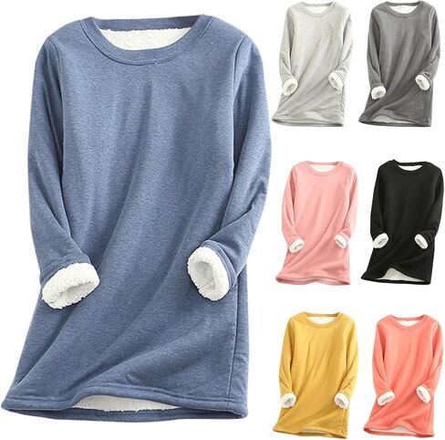 Womens Fleece Sherpa Lined Crewneck Sweatshirts Winter Warm Long Sleeve Pullover Thermal Comfort Loungewear 2025 in Saudi Arabia