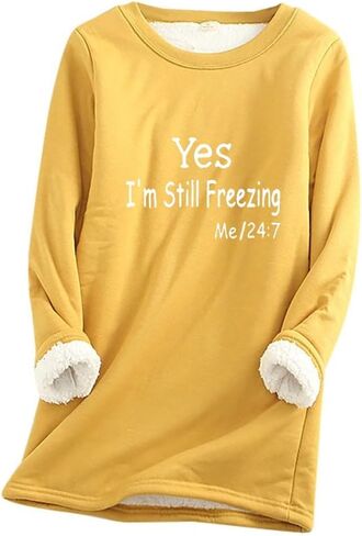 Womens Fleece Sherpa Lined Crewneck Sweatshirts Winter Warm Long Sleeve Pullover Thermal Comfort Loungewear 2025 in Saudi Arabia