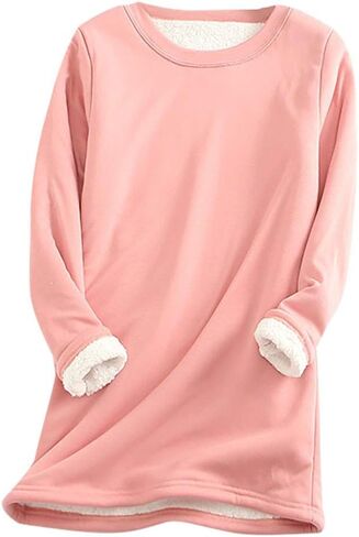 Womens Fleece Sherpa Lined Crewneck Sweatshirts Winter Warm Long Sleeve Pullover Thermal Comfort Loungewear 2025 in Saudi Arabia