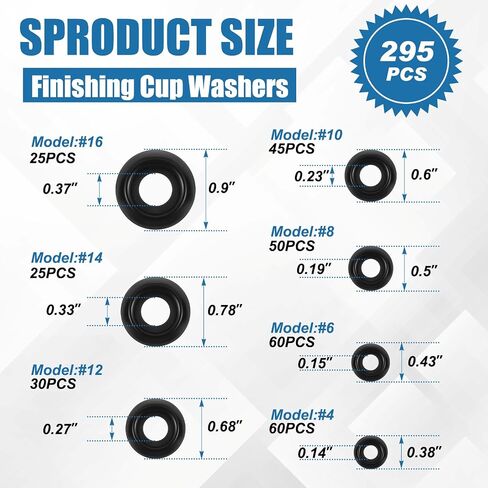 295 Pcs Finish Washers #4#6#8#10#12#14#16 Countersunk Washers Cup Washer Assortment Stainless Steel Finishing Washers, 7 Sizes in Saudi Arabia
