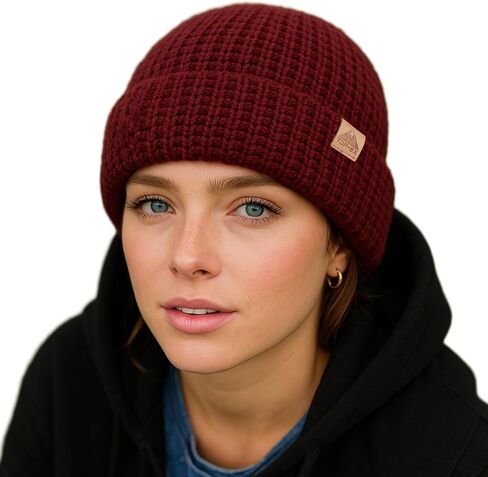 PolarWool™ L/XL/XXL Merino Wool Waffle Fisherman Beanie Watch Cap Dual-Layer 2 Styles Warm Winter Knit Hat for Men Women in Saudi Arabia