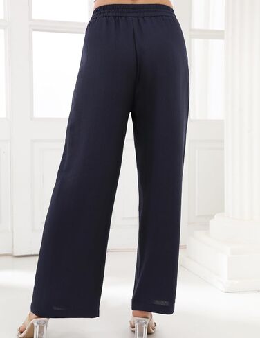 Aphratti Women's Wide Leg Pants Elastic High Waisted Casual Summer Beach Flowy Palazzo Pants Trousers with Pockets in Saudi Arabia