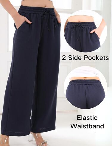 Aphratti Women's Wide Leg Pants Elastic High Waisted Casual Summer Beach Flowy Palazzo Pants Trousers with Pockets in Saudi Arabia