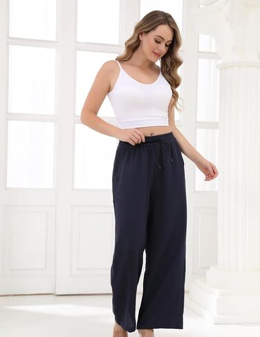 Aphratti Women's Wide Leg Pants Elastic High Waisted Casual Summer Beach Flowy Palazzo Pants Trousers with Pockets in Saudi Arabia