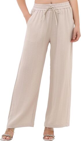 Aphratti Women's Wide Leg Pants Elastic High Waisted Casual Summer Beach Flowy Palazzo Pants Trousers with Pockets in Saudi Arabia