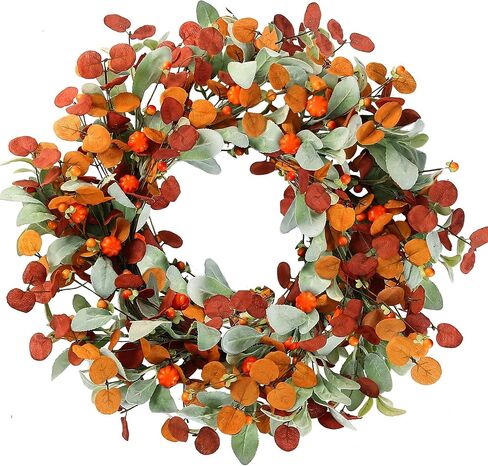 Sggvecsy 19 Inch Artificial Christmas Wreath for Front Door Flocked Lambs Ear Wreath with Red Berries Pine Needles Pinecones Christmas Decorations for Wall Outdoor Home Holiday Xmas Decor in Kuwait