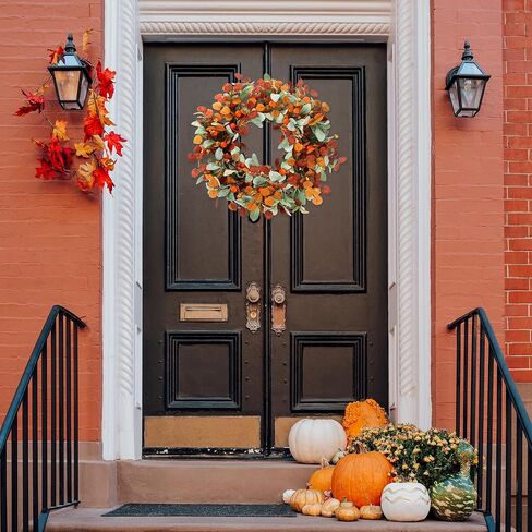 Sggvecsy 19 Inch Artificial Christmas Wreath for Front Door Flocked Lambs Ear Wreath with Red Berries Pine Needles Pinecones Christmas Decorations for Wall Outdoor Home Holiday Xmas Decor in Kuwait