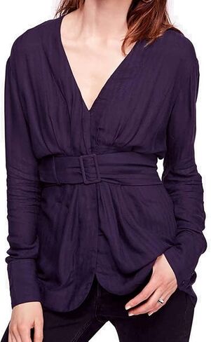 Free People Womens Back in The Spotlight V-Neck Button-Down Top Purple S in Saudi Arabia