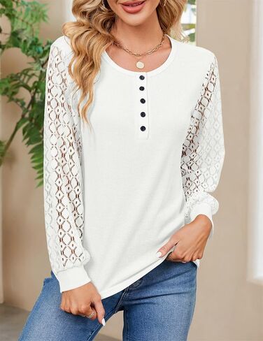 Womens Long Sleeve Tops Henley Neck T Shirts Basic Casual Losee Fit Blouse in Saudi Arabia