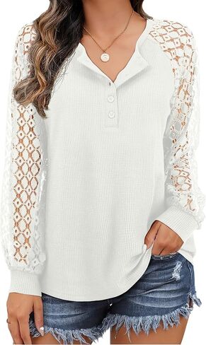 Womens Long Sleeve Tops Henley Neck T Shirts Basic Casual Losee Fit Blouse in Saudi Arabia
