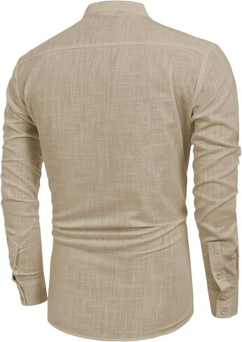 Men's Cotton Linen Henley T-Shirts Long Sleeve Hippie Casual Beach Fashion T-Shirts in Saudi Arabia