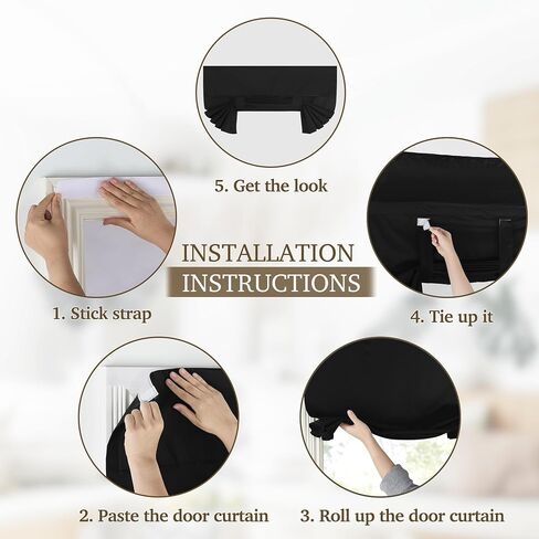 100% Blackout Classroom Door Curtain for Privacy Safe, French Front Door Curtains for Small Window, Thermal Insulated Tie Up Shade Window Covering, Black, 1 Panel, 12 x 30 Inch Long in Saudi Arabia