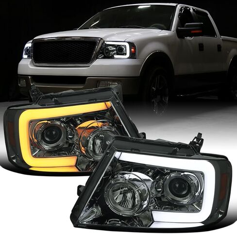 Ronnin - Fits 2004-2008 Ford F150 2006-2008 Lincoln Mark LT Upgraded LED Switchback Sequential Turn Signal Projector Headlights Assembly Pair | Black Smoke in Saudi Arabia