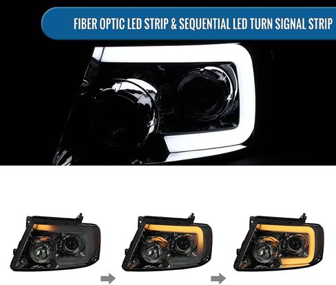 Ronnin - Fits 2004-2008 Ford F150 2006-2008 Lincoln Mark LT Upgraded LED Switchback Sequential Turn Signal Projector Headlights Assembly Pair | Black Smoke in Saudi Arabia