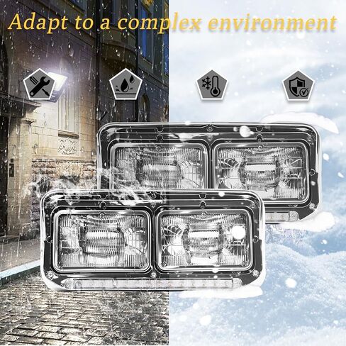 LED DRL Headlights for Kenworth T400 T600 T800 W900 K100 C500 Peterbilt 378 379 Front Headlight Assembly OE Replacement Driver Left and Passenger Right Side DOT Approved [Included All Bulbs] in Saudi Arabia