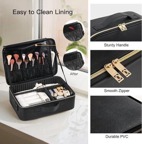 BEAUTY CASE Makeup Travel Case 10 Inch, Large Storage Capacity Makeup Organizer Travel Bag with Compartment, Portable Cosmetic Case for Women, Waterproof, Durable, Gift for Her, Black in Saudi Arabia