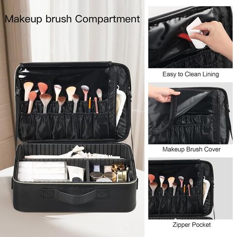 BEAUTY CASE Makeup Travel Case 10 Inch, Large Storage Capacity Makeup Organizer Travel Bag with Compartment, Portable Cosmetic Case for Women, Waterproof, Durable, Gift for Her, Black in Saudi Arabia