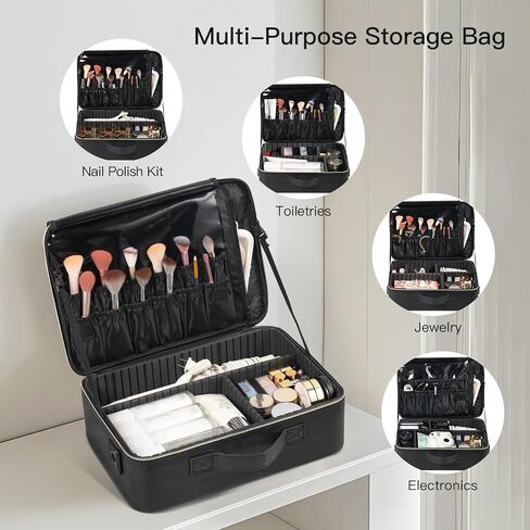 BEAUTY CASE Makeup Travel Case 10 Inch, Large Storage Capacity Makeup Organizer Travel Bag with Compartment, Portable Cosmetic Case for Women, Waterproof, Durable, Gift for Her, Black in Saudi Arabia