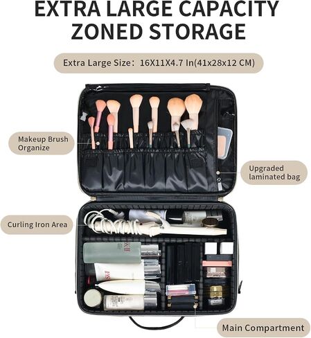 BEAUTY CASE Makeup Travel Case 10 Inch, Large Storage Capacity Makeup Organizer Travel Bag with Compartment, Portable Cosmetic Case for Women, Waterproof, Durable, Gift for Her, Black in Saudi Arabia