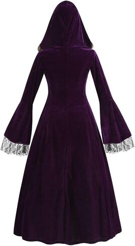 Women Medieval Renaissance Hooded Dress Adult Vintage Lace Trumpet Sleeves Witch Costume Halloween Victorian Cosplay in Saudi Arabia