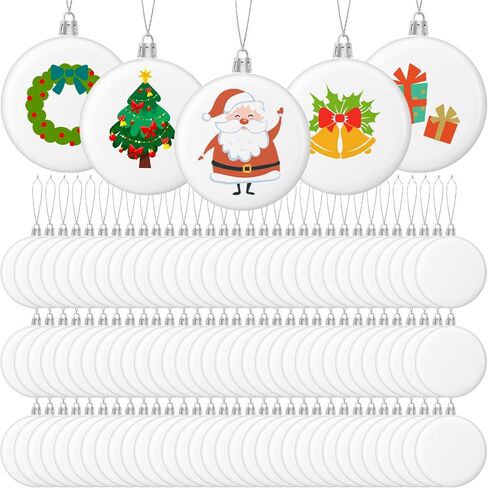 Zubebe 24 Pcs Christmas Blank White Ball Ornaments Plastic White Matte Flat Discs Christmas Ornaments Xmas Christmas Tree Hanging Ornament Decorations DIY Crafts Painting Drawing (3.15 Inch) in Saudi Arabia
