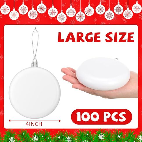 Zubebe 24 Pcs Christmas Blank White Ball Ornaments Plastic White Matte Flat Discs Christmas Ornaments Xmas Christmas Tree Hanging Ornament Decorations DIY Crafts Painting Drawing (3.15 Inch) in Saudi Arabia