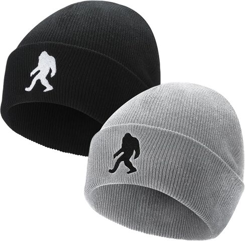 2 Pack Sasquatch Beanie for Men Sasquatch Knit Hat for Women Winter Warm Cuffed Skull Cap Christmas, New Year Gifts and Winter Gifts for Dad Husband Grandpa Black, Gray in Saudi Arabia