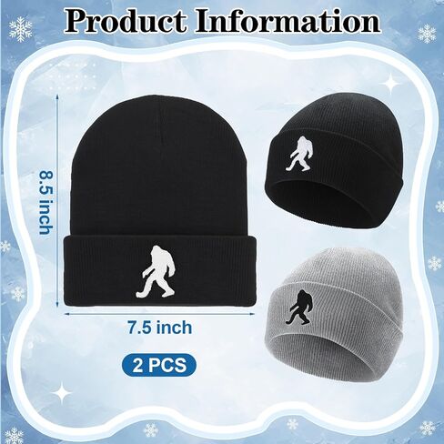 2 Pack Sasquatch Beanie for Men Sasquatch Knit Hat for Women Winter Warm Cuffed Skull Cap Christmas, New Year Gifts and Winter Gifts for Dad Husband Grandpa Black, Gray in Saudi Arabia