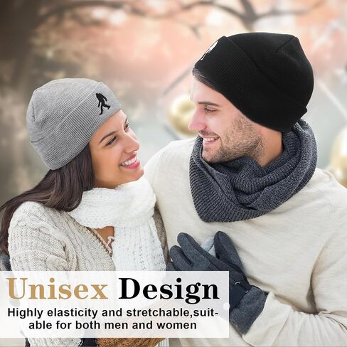 2 Pack Sasquatch Beanie for Men Sasquatch Knit Hat for Women Winter Warm Cuffed Skull Cap Christmas, New Year Gifts and Winter Gifts for Dad Husband Grandpa Black, Gray in Saudi Arabia