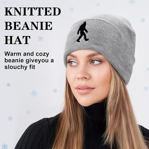 2 Pack Sasquatch Beanie for Men Sasquatch Knit Hat for Women Winter Warm Cuffed Skull Cap Christmas, New Year Gifts and Winter Gifts for Dad Husband Grandpa Black, Gray in Saudi Arabia