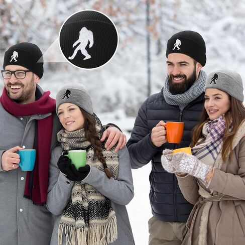 2 Pack Sasquatch Beanie for Men Sasquatch Knit Hat for Women Winter Warm Cuffed Skull Cap Christmas, New Year Gifts and Winter Gifts for Dad Husband Grandpa Black, Gray in Saudi Arabia
