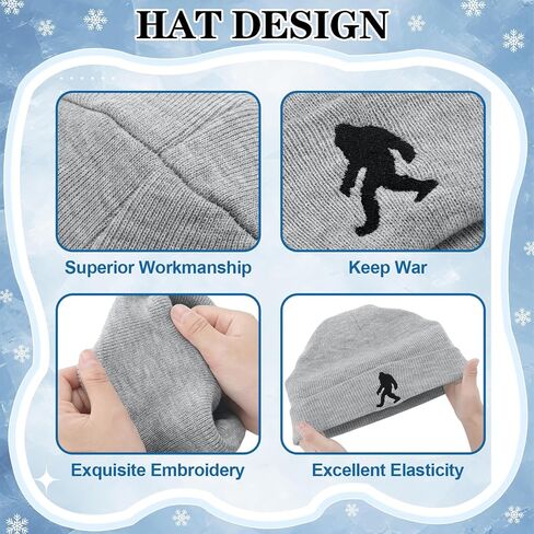 2 Pack Sasquatch Beanie for Men Sasquatch Knit Hat for Women Winter Warm Cuffed Skull Cap Christmas, New Year Gifts and Winter Gifts for Dad Husband Grandpa Black, Gray in Saudi Arabia