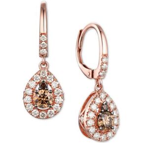 أقراط متدلية على شكل دائري 5 قيراط من الألماس البني والألماس الأبيض وهالة الزفاف وخطوبة متدلية من الذهب الوردي عيار 14 قيراط مطلية بالفضة الإسترلينية عيار 925 للنساء in Kuwait