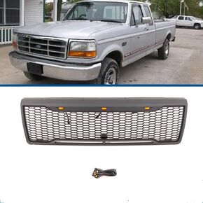 Front Grille Compatible With Ford F150 F250 F350 1992 1993 1994 1995 1996 Front Bumper Grille Hood Grill Matte Black Insert Plastic Honeycomb Grille With Amber Lights in Saudi Arabia