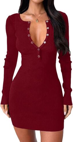 Dressmine فستان سترة نسائي بأكمام طويلة 2025 خريف مثير بياقة على شكل V وأزرار للأسفل فساتين ضيقة لحفلات الكوكتيل فستان قصير متماسك in Kuwait