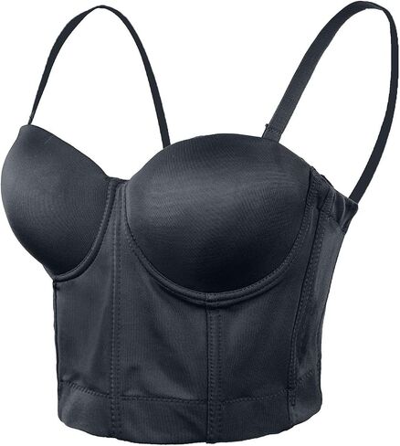 ELLACCI Women Black Smooth Push up Bustier Crop Top Corset Bra with Detachable Straps in Saudi Arabia