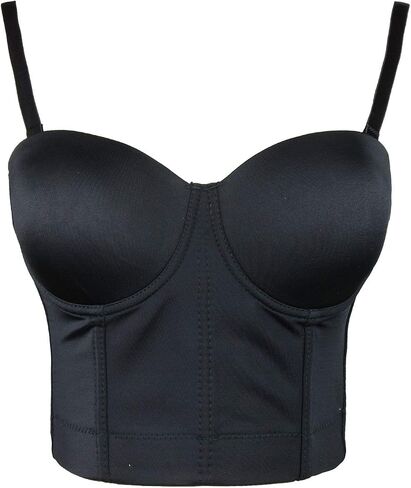 ELLACCI Women Black Smooth Push up Bustier Crop Top Corset Bra with Detachable Straps in Saudi Arabia
