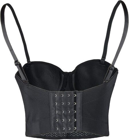 ELLACCI Women Black Smooth Push up Bustier Crop Top Corset Bra with Detachable Straps in Saudi Arabia