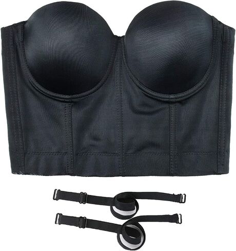 ELLACCI Women Black Smooth Push up Bustier Crop Top Corset Bra with Detachable Straps in Saudi Arabia