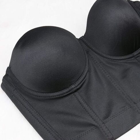 ELLACCI Women Black Smooth Push up Bustier Crop Top Corset Bra with Detachable Straps in Saudi Arabia