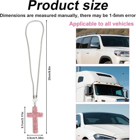 Cross Car Rearview Mirror Ornament, Shiny Rhinestones Cross Pendant Rearview Mirror Hanging Charms for Auto Interior Decor Christian Car Decoration Accessories (White) in Saudi Arabia