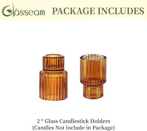 Glass Candlestick Taper Candle Holder: Glasseam Set of 2 Small Candle Holders for Candlesticks, Modern Crystal Clear Tapered Candle Stick Holder for Wedding Dining Table Centerpiece Christmas Decor in Kuwait