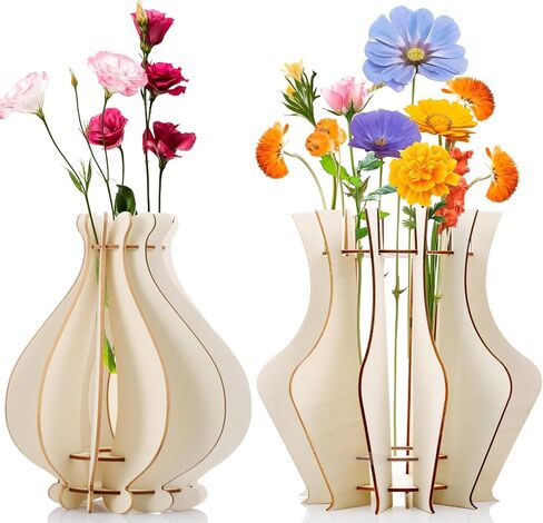 2 Pack Wooden Vase for Puzzle Flowers, Assemble Fan-Shaped Vase for Flower Bouquet Building Set, Display Stand for Roses Cherry Sunflower Tulips Daffodils for Bouquet Building Lover in Saudi Arabia