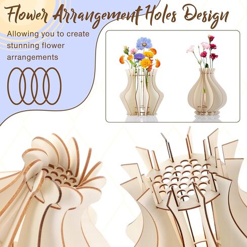 2 Pack Wooden Vase for Puzzle Flowers, Assemble Fan-Shaped Vase for Flower Bouquet Building Set, Display Stand for Roses Cherry Sunflower Tulips Daffodils for Bouquet Building Lover in Saudi Arabia