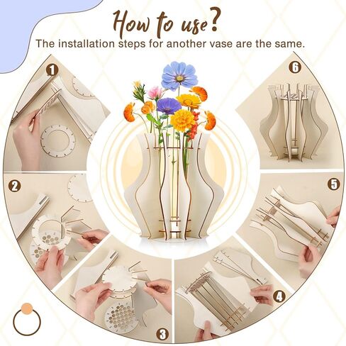 2 Pack Wooden Vase for Puzzle Flowers, Assemble Fan-Shaped Vase for Flower Bouquet Building Set, Display Stand for Roses Cherry Sunflower Tulips Daffodils for Bouquet Building Lover in Saudi Arabia