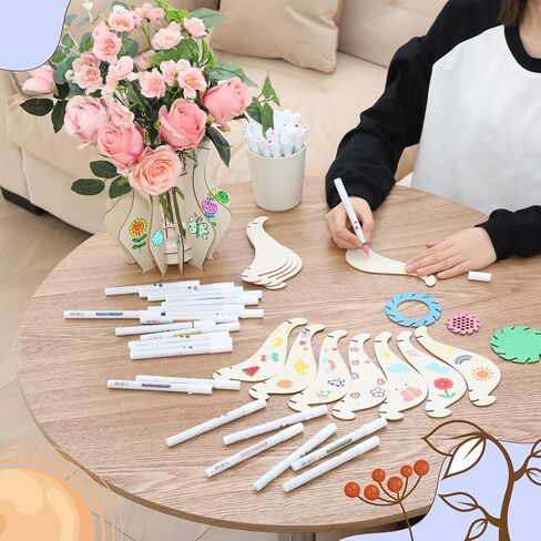 2 Pack Wooden Vase for Puzzle Flowers, Assemble Fan-Shaped Vase for Flower Bouquet Building Set, Display Stand for Roses Cherry Sunflower Tulips Daffodils for Bouquet Building Lover in Saudi Arabia