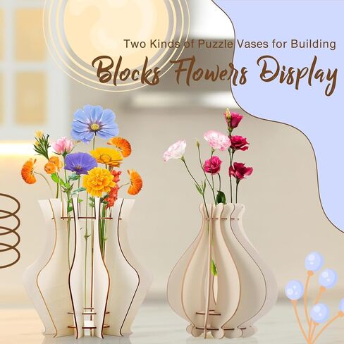 2 Pack Wooden Vase for Puzzle Flowers, Assemble Fan-Shaped Vase for Flower Bouquet Building Set, Display Stand for Roses Cherry Sunflower Tulips Daffodils for Bouquet Building Lover in Saudi Arabia