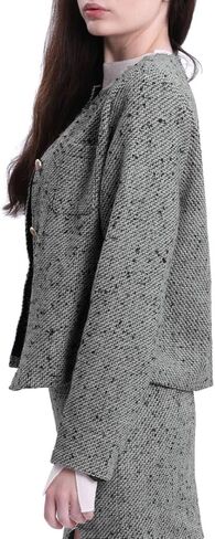 Amazhiyu Women's Wool Cropped Tweed Jacket Blazer Button-up Slim Fit with Pockets in Saudi Arabia