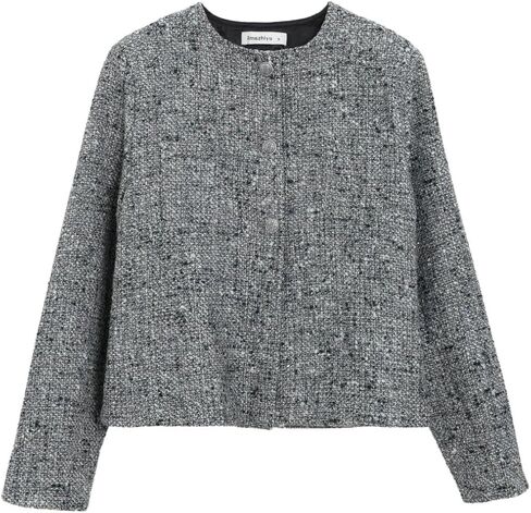 Amazhiyu Women's Wool Cropped Tweed Jacket Blazer Button-up Slim Fit with Pockets in Saudi Arabia