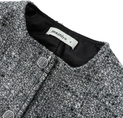 Amazhiyu Women's Wool Cropped Tweed Jacket Blazer Button-up Slim Fit with Pockets in Saudi Arabia